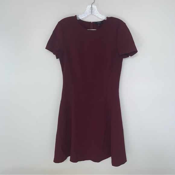 Theory Apalia Admiral Burgundy Red A-Line Crepe Dress Short Sleeve 8 - Picture 2 of 9